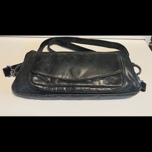 Black leather crossbody handbag